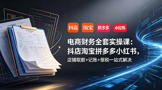 电商财务全套实操课:抖店淘宝拼多多小红书,店铺取数+记账+报税一站式解决