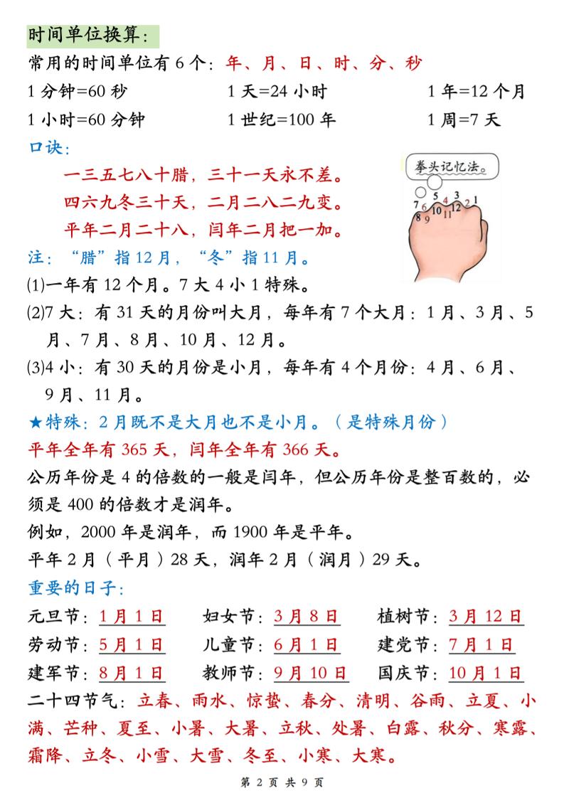 26春三年级下数学期末必背公式汇总