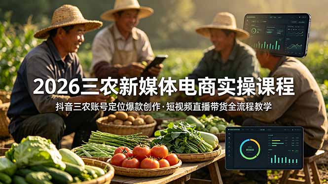 2026三农新媒体电商实操课程：抖音三农账号定位爆款创作，短视频直播带货全流程教学-创业信息网