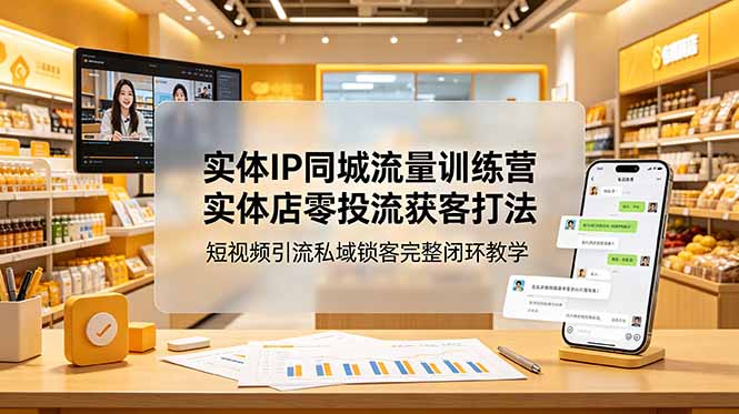 实体IP同城流量训练营:实体店零投流获客打法,短视频引流私域锁客完整闭环教学