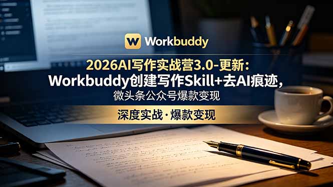 2026AI写作实战营3.0-更新:Workbuddy创建写作Skill+去AI痕迹,微头条公众号爆款变现