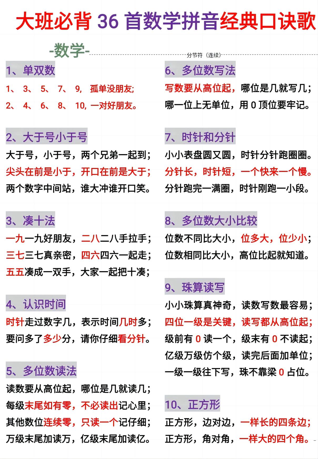 幼小衔接必背36首数学拼音百科经典口诀儿歌-创业信息网
