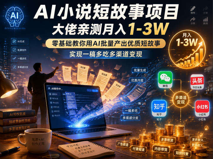 AI小说短故事项目，大佬亲测月入1-3W，零基础教你用AI批量产出优质短故事，实现一稿多吃多渠道变现(更新0624)-创业信息网