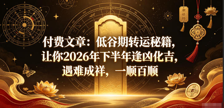 付费文章：低谷期转运秘籍，让你2026年下半年逢凶化吉，遇难成祥，一顺百顺-创业信息网