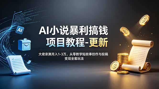AI小说暴利搞钱项目教程-更新,大佬亲测月入1-3万,从零教学短故事创作与投稿变现全套玩法