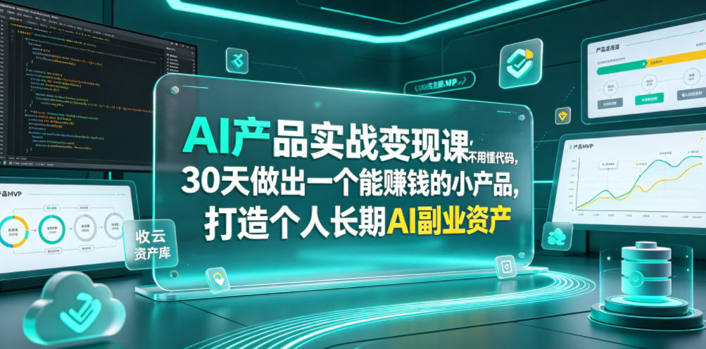 AI产品实战变现课，不用懂代码，30天做出一个能賺钱的小产品，打造个人长期AI副业资产-创业信息网