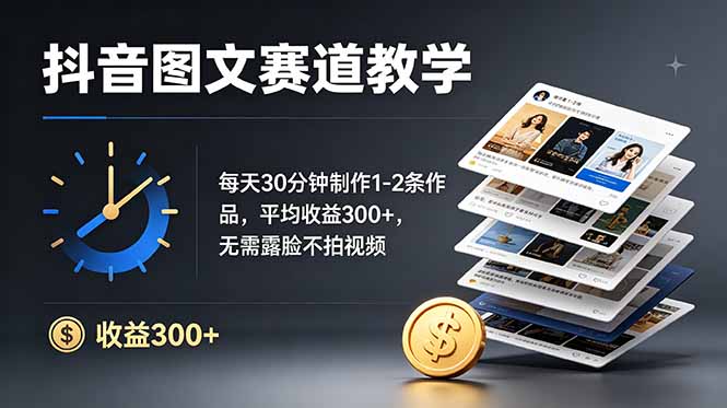 抖音图文赛道教学:每天30分钟制作1-2条作品,平均收益300+,无需露脸不拍视频