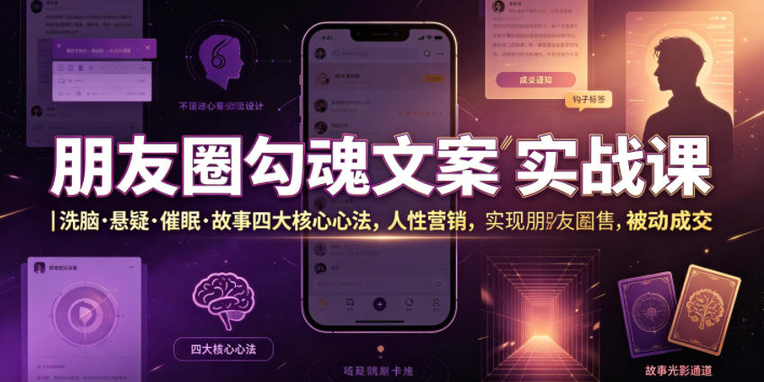朋友圈勾魂文案实战课｜洗脑·悬疑·催眠·故事四大核心心法，吃透人性营销，实现朋友圈不销而售被动成交-创业信息网