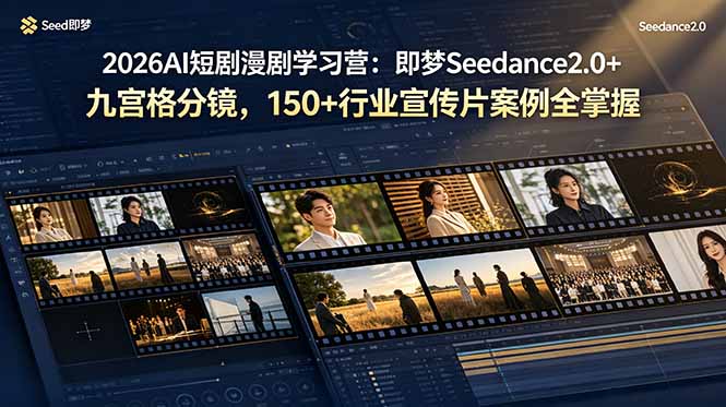 2026AI短剧漫剧学习营:即梦Seedance2.0+九宫格分镜,150+行业宣传片案例全掌握