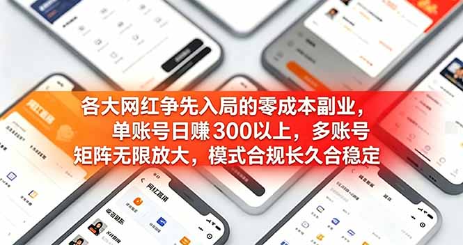 各大网红争先入局的零成本副业，单账号日赚 300 以上，多号矩阵可放大，模式合规长久稳定！-创业信息网
