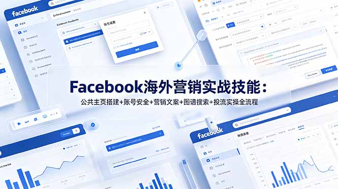 Facebook海外营销实战技能:公共主页搭建+账号安全+营销文案+图谱搜索+投流实操全流程