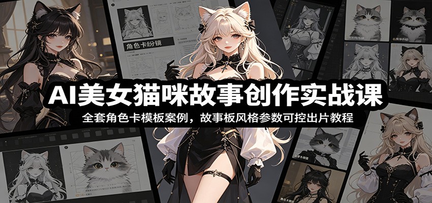AI美女猫咪故事创作实战课：全套角色卡模板案例，故事板风格参数可控出片教程-创业信息网