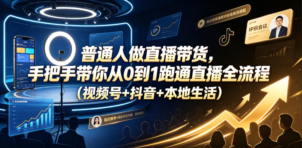 普通人做直播带货，手把手带你从0到1跑通直播全流程(视频号+抖音+本地生活)-创业信息网
