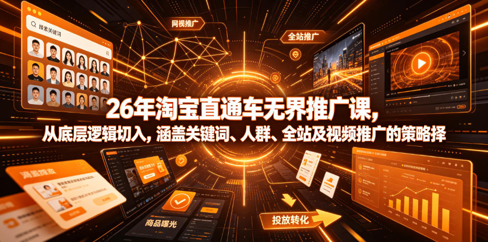 26年淘宝直通车无界推广课，从底层逻辑切入，涵盖关键词、人群、全站及视频推广的策略选择-创业信息网