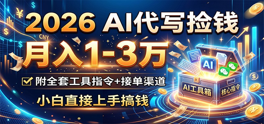 2026 AI代写捡钱,月入1-3万,附全套工具指令+接单渠道,小白直接上手搞钱-创业信息网