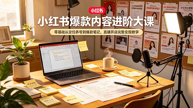 小红书爆款内容进阶大课,零基础从定位养号到爆款笔记,直播开店完整变现教学