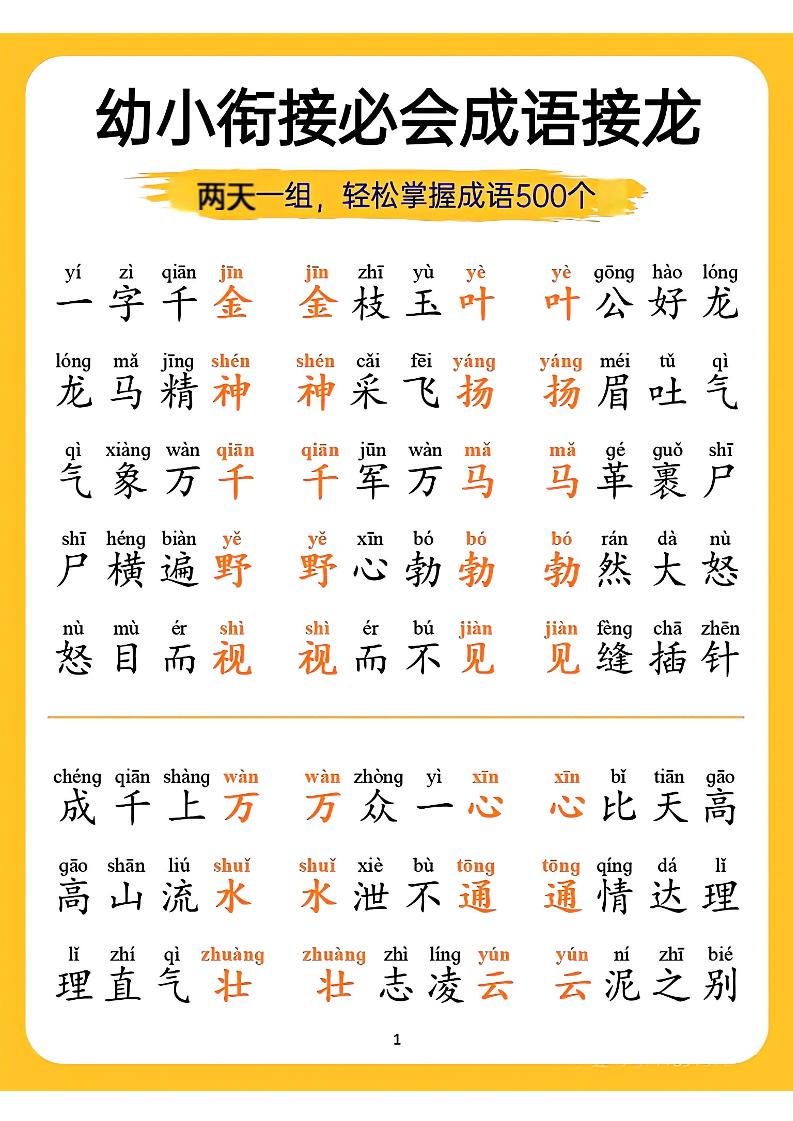 幼小衔接语文必会成语接龙-创业信息网