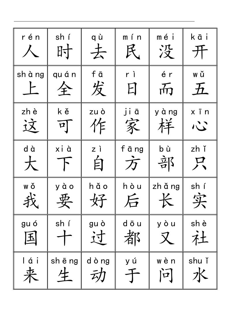 幼小衔接语文三千识字检测表