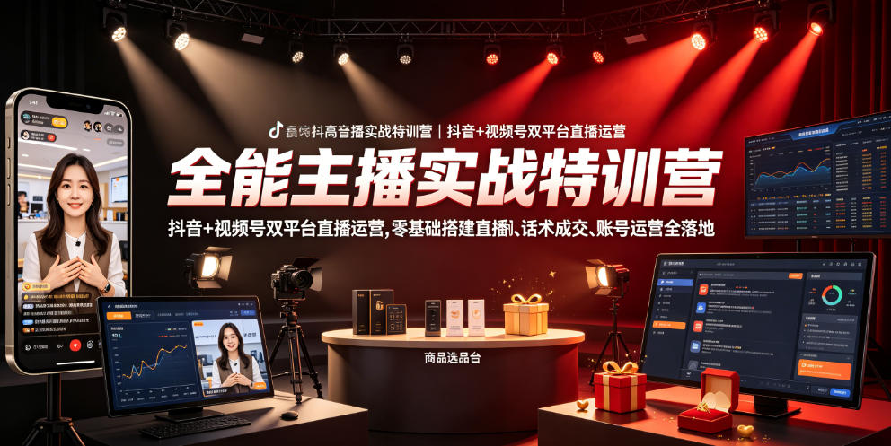 全能主播实战特训营｜抖音+视频号双平台直播运营，零基础搭建直播间、精准选品、话术成交、账号运营全落地-创业信息网