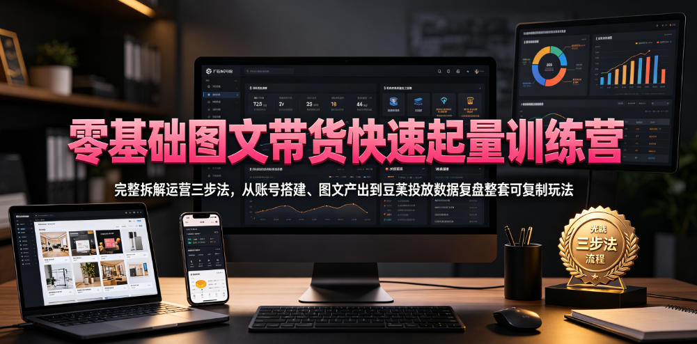 零基础图文带货快速起量训练营，完整拆解运营三步法，从账号搭建、图文产出到豆荚投放数据复盘整套可复制玩法-创业信息网
