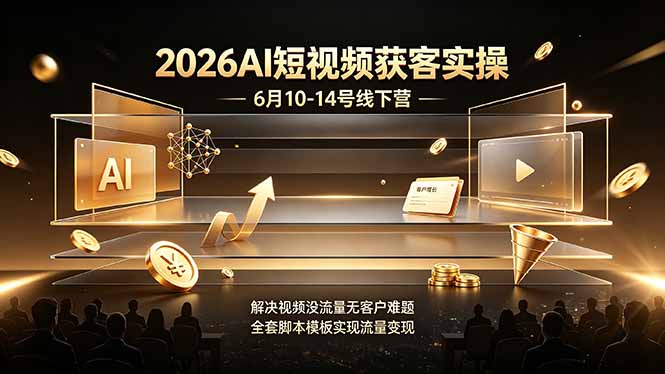 2026AI短视频获客实操6月10-14号线下营,解决视频没流量无客户难题,全套脚本模板实现流量变现