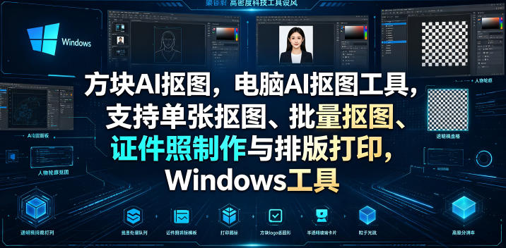 方块AI抠图，电脑AI抠图工具，支持单张抠图、批量抠图、证件照制作与排版打印，Windows工具-创业信息网