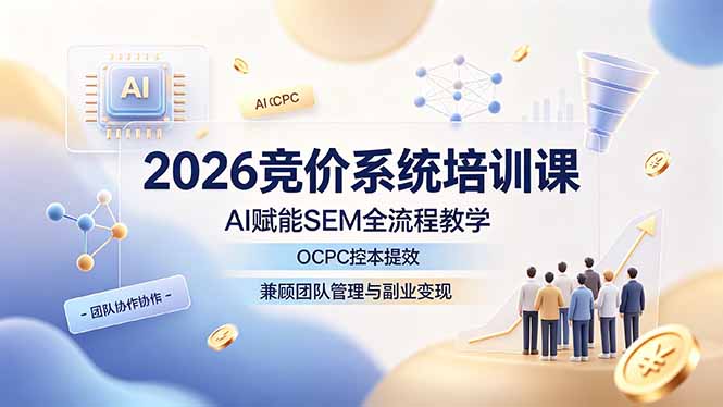 2026竞价系统培训课，AI赋能SEM全流程教学，OCPC控本提效，兼顾团队管理与副业变现-创业信息网