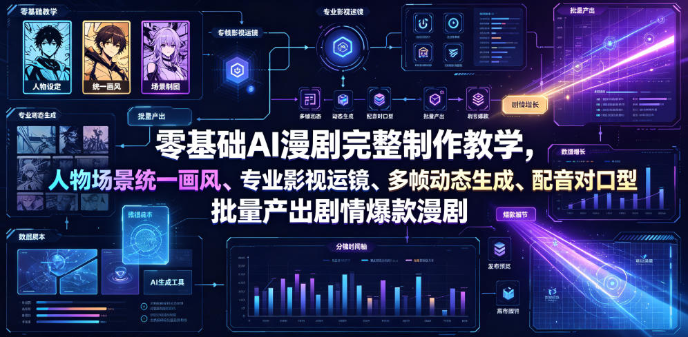 零基础AI漫剧完整制作教学，人物场景统一画风、专业影视运镜、多帧动态生成、配音对口型，批量产出剧情爆款漫剧-创业信息网