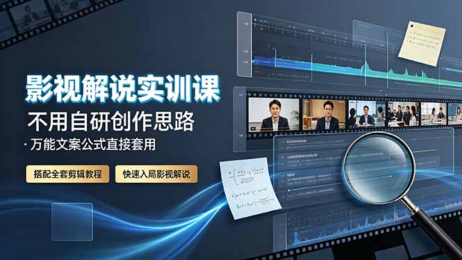影视解说实训课:不用自研创作思路,万能文案公式直接套用,搭配全套剪辑教程,快速入局影视解说