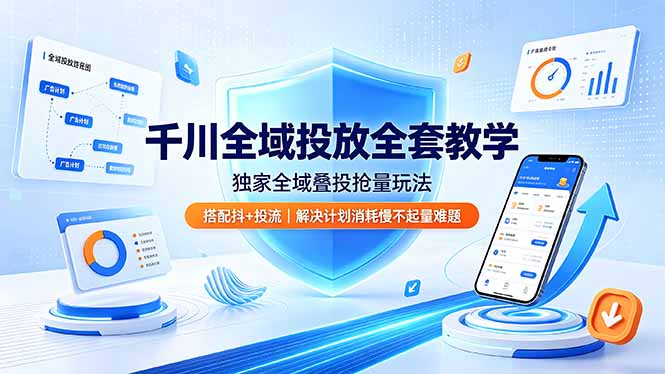 千川全域投放全套教学,独家全域叠投抢量玩法,搭配抖+投流,解决计划消耗慢不起量难题