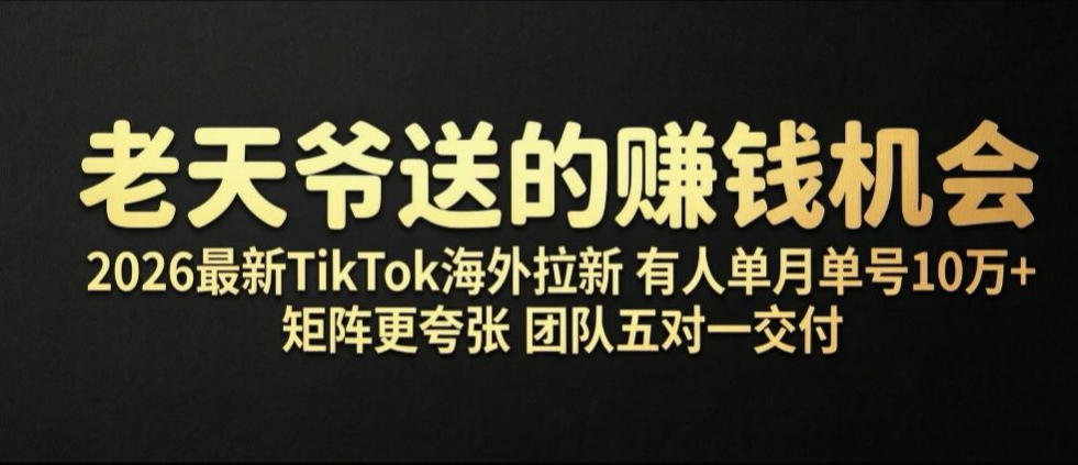 老天爷送的賺钱机会!2026最新TikTok海外拉新,有人单月单号10W+,矩阵更夸张,团队交付【揭秘】