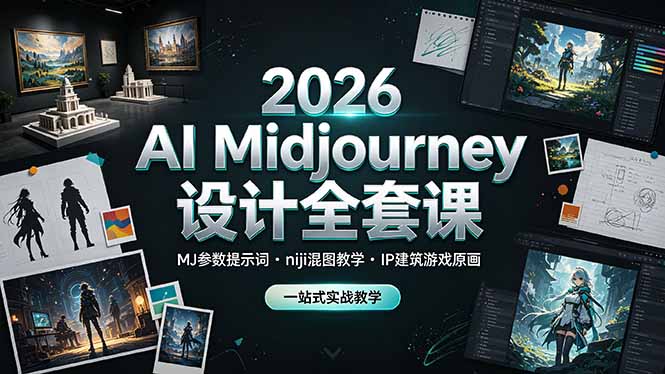 2026 AI Midjourney设计全套课,MJ参数提示词niji混图教学,IP建筑游戏原画一站式实战教学