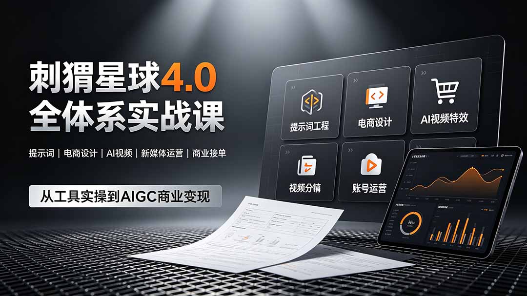 刺猬星球4.0全体系实战课,覆盖提示词工程、电商设计、AI视频特效与新媒体运营,一站式掌握AIGC商业核心技能