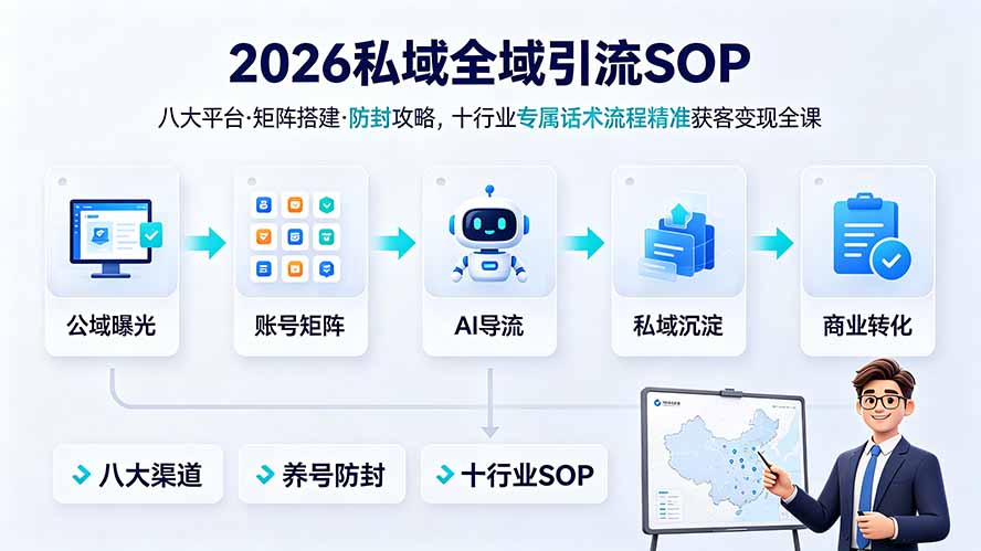 2026私域全域引流SOP|八大平台·矩阵搭建·防封攻略,十行业专属话术流程精准获客变现全课
