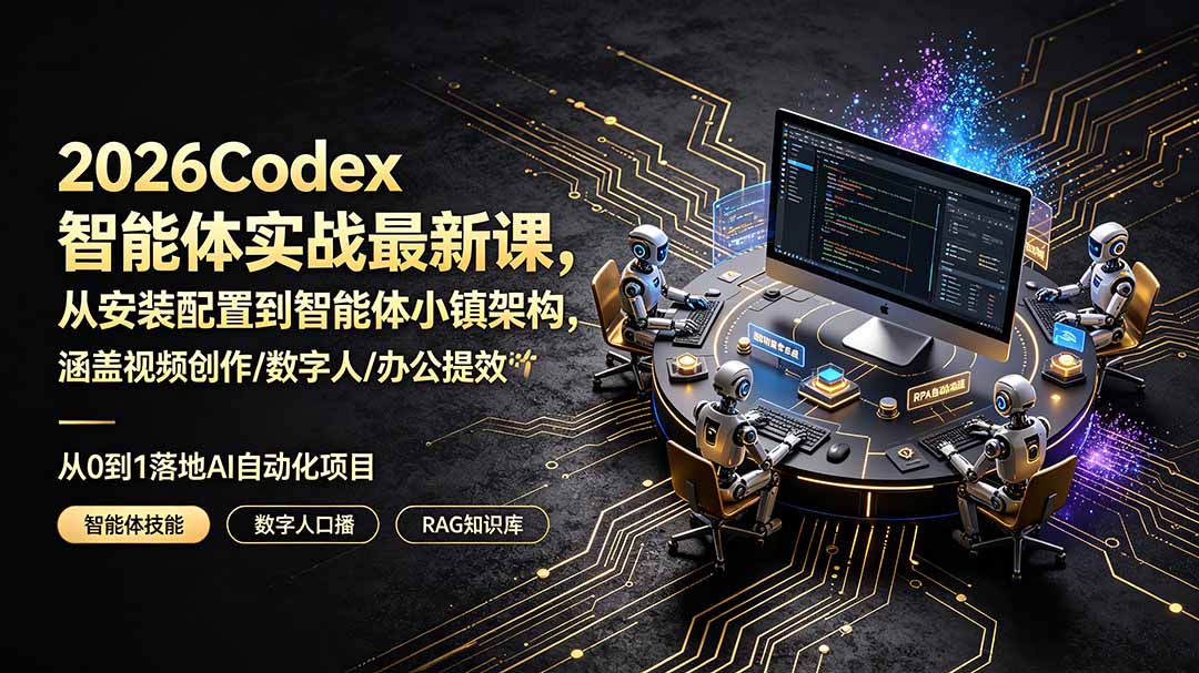 2026Codex智能体实战最新课,从安装配置到智能体小镇架构,涵盖视频创作/数字人/办公提效全技能