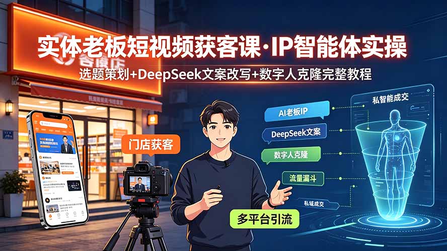 实体老板短视频获客课·IP智能体实操｜选题策划+DeepSeek文案改写+数字人克隆完整教程-创业信息网