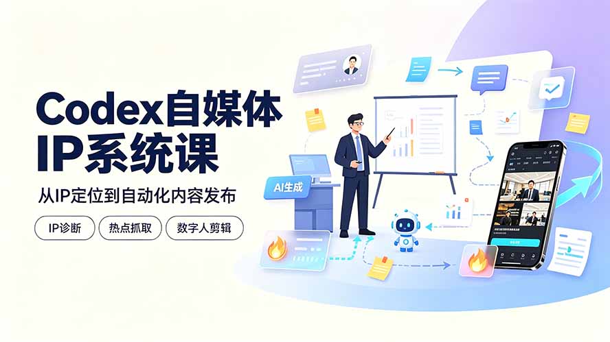 Codex自媒体IP系统课:IP诊断/热点抓取/IP蒸馏 Skill,爆款复刻数字人多平台自动发布教程