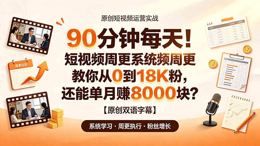 90 分钟每天!短视频周更系统教你从 0 到 18K 粉,还能单月赚 8000 块?【原创双语字幕】