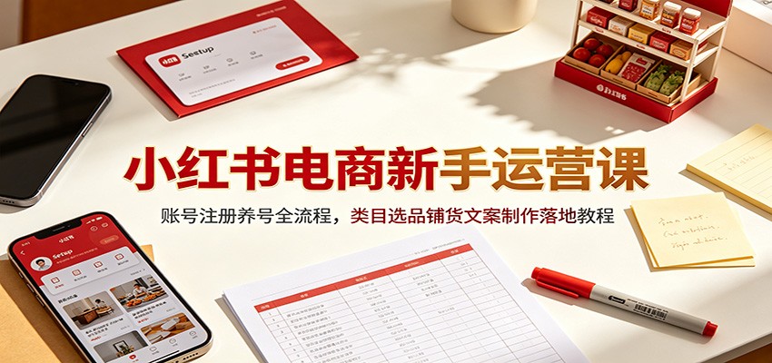 小红书电商新手运营课：账号注册养号全流程，类目选品铺货文案制作落地教程-创业信息网