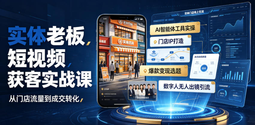 实体老板短视频获客实战课｜AI智能体工具全套实操、门店IP打造、爆款变现选题、数字人无人出镜引流完整教程-创业信息网