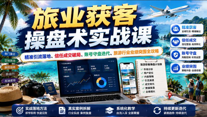 旅业获客操盘术实战课|精准引流落地、信任成交破局、账号守盘迭代、旅游行业业绩突围全攻略-创业信息网