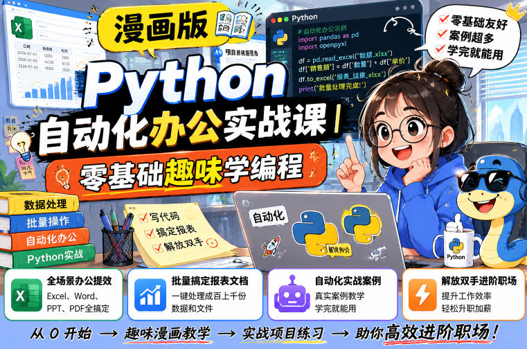 漫画版Python自动化办公实战课|零基础趣味学编程,全场景办公提效、批量搞定报表文档、解放双手进阶职场-创业信息网