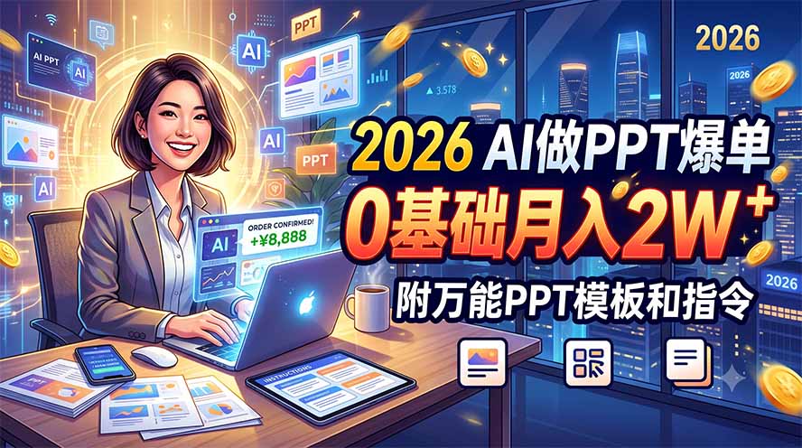 2026 AI做PPT爆单,0基础月入2W,附万能PPT模板和指令