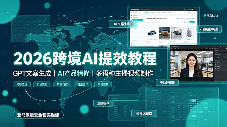2026跨境AI提效教程·GPT文案生成|AI产品精修|多语种主播视频制作,亚马逊运营全套实操课