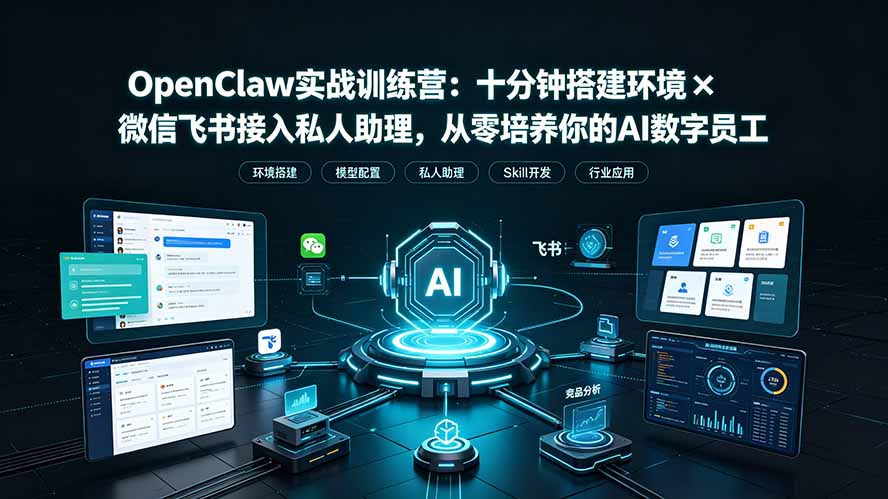 OpenClaw实战特训营:十分钟搭建环境×微信飞书接入私人助理,从零培养你的AI数字员工