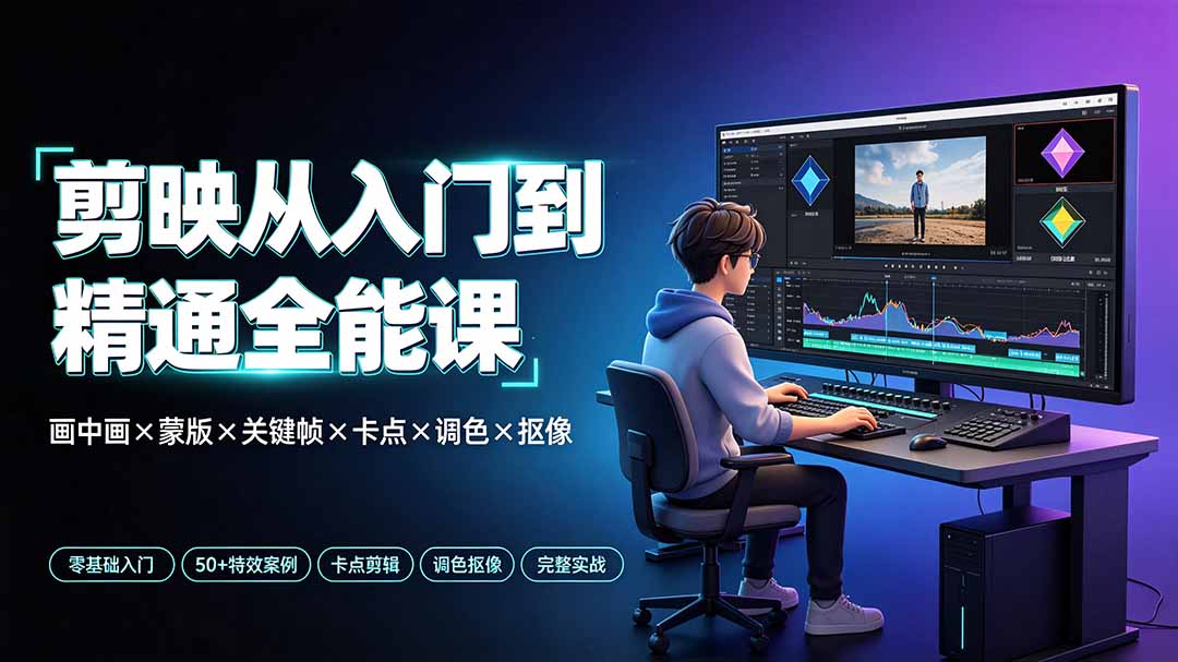 剪映从入门到精通全能课:画中画×蒙版×关键帧×卡点×调色×抠像,一站式掌握剪辑核心技能