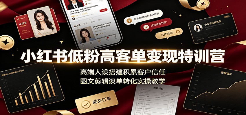 小红书低粉高客单变现特训营：高端人设搭建积累客户信任，图文剪辑谈单转化实操教学-创业信息网
