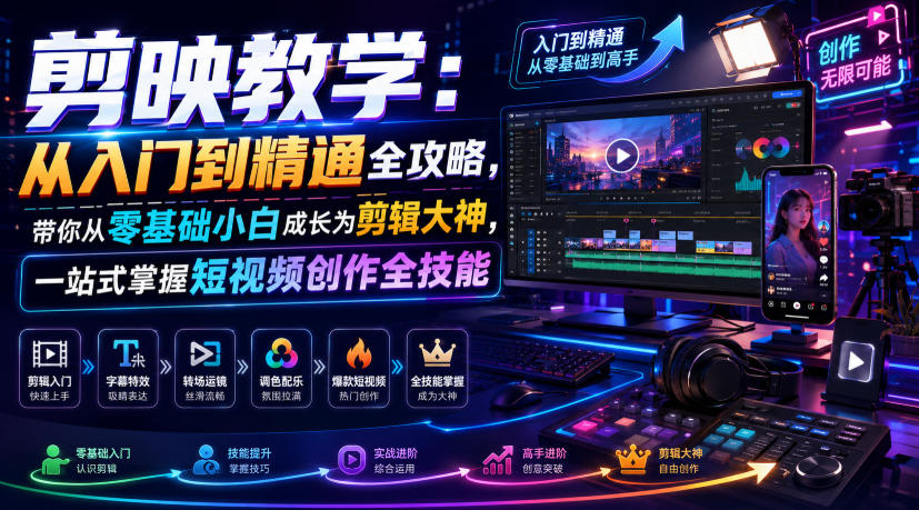 剪映教学：从入门到精通全攻略，带你从零基础小白成长为剪辑大神，一站式掌握短视频创作全技能-创业信息网