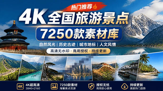 热门全国旅游风景素材！4K全国旅游景点素材库，7250款素材，旅行达人城市航拍风景风光高清短视频-创业信息网