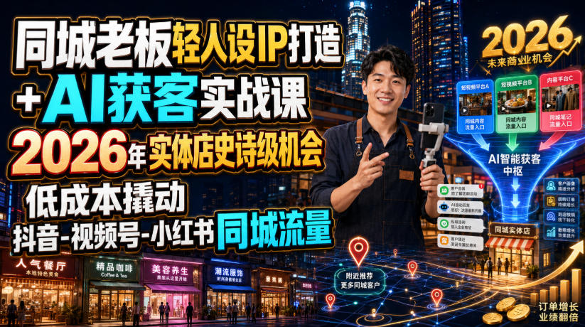 同城老板轻人设IP打造+AI获客实战课,2026年实体店史诗级机会,低成本撬动抖音-视频号-小红书同城流量-创业信息网